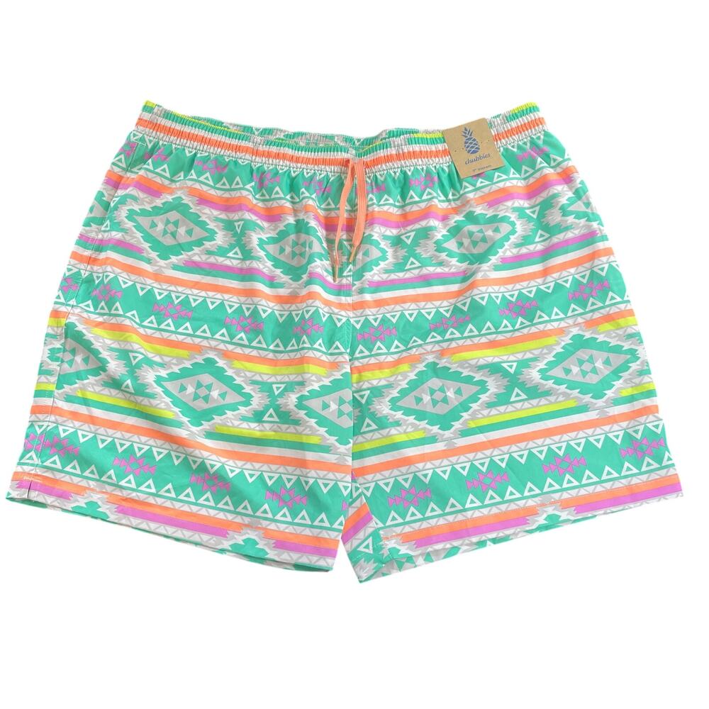 Chubbies Size 3XL 7” Swim Trunks Aztec Tribal Print Shorts Green Pink Neon